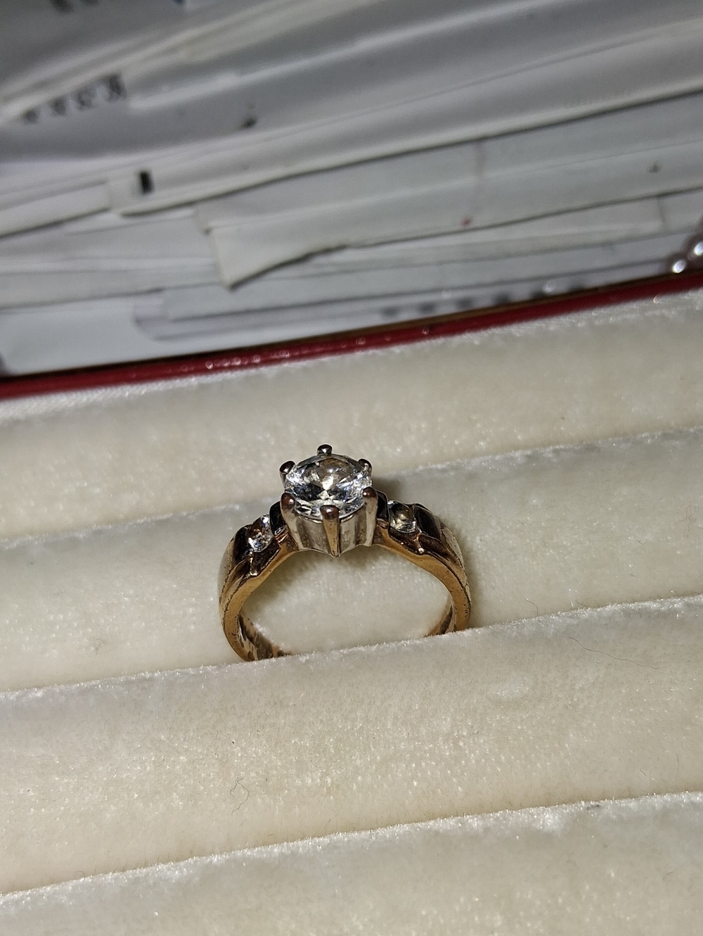 Vintage Gold Tone Solitaire Engagement Ring with Clear Center Stone